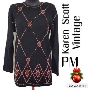 Vintage Karen Scott Silk Angora Holiday Sweater Size MP